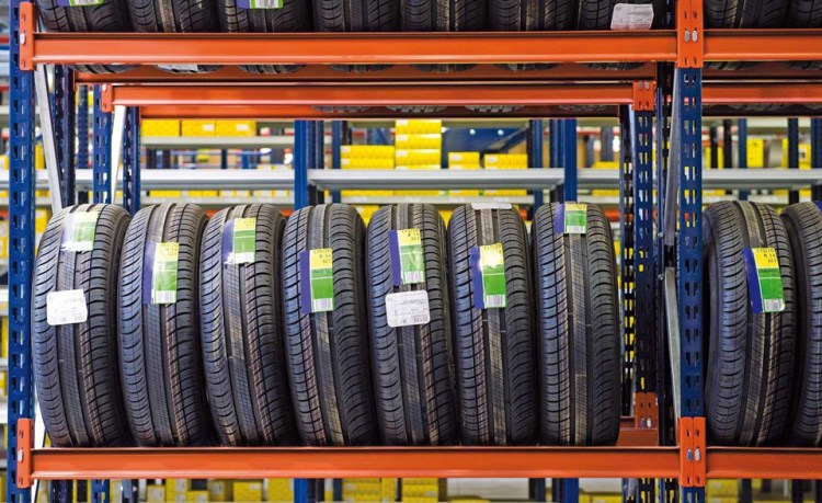 A rack of new tires